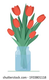 Tulips in a vase. Spring flowers. Celebration. Vector flat illustration