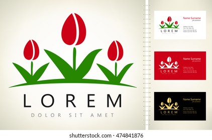 Tulips vector with business card template.