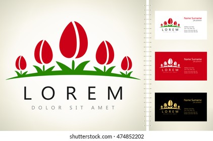 Tulips vector with business card template.