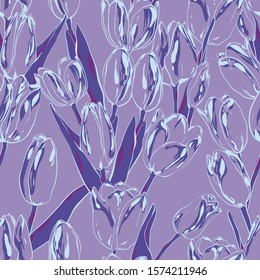 Tulips. Vector print for textiles. Hand-drawn flowers.
Seamless pattern.