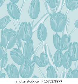 Tulips. Vector print for textiles. Hand-drawn flowers.
Seamless pattern.
