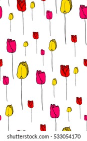 Tulips vector seamless pattern for backgrounds, wallpapers, cards, invitations, 8 march illustrations, textile, birthday cards and etc.