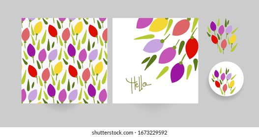 Tulpen-Vektorillustration-Set Blumenkarte minimalistisches Quadrat