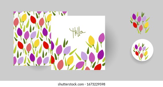 tulips vector set floral blooming card minimalistic square