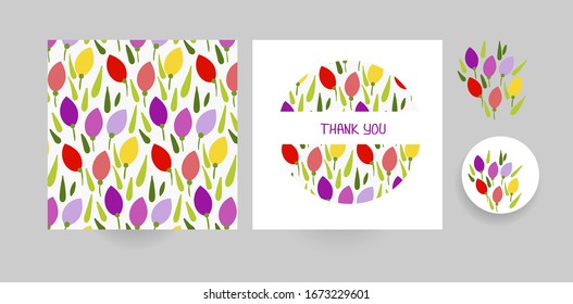 tulips vector set floral blooming card minimalistic square
