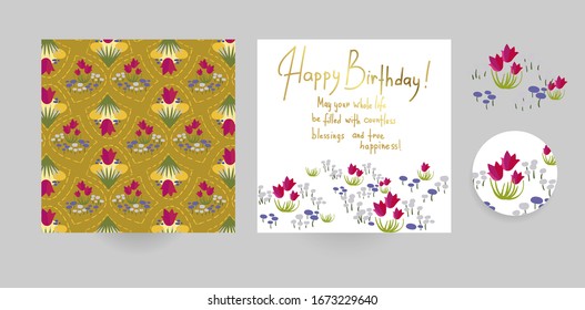 tulips vector set floral blooming card minimalistic square