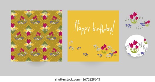 tulips vector set floral blooming card minimalistic square
