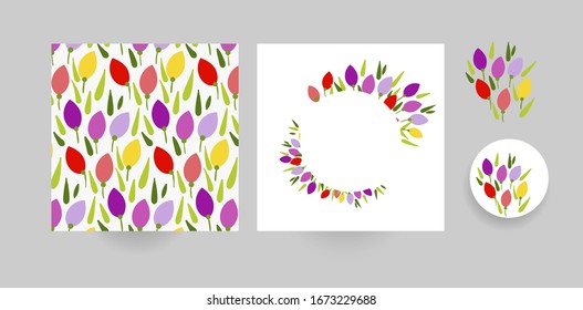 tulips vector set floral blooming card minimalistic square