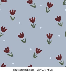 Tulipanes y puntos blancos sin patrón. Ilustración vectorial para el Fondo de pantalla, scrapbooking, papel de embalaje.