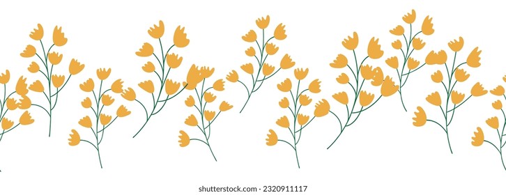 Tulips yellow and orange seamless horizontal border.