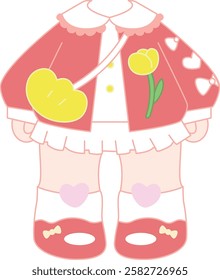 "Tulip-themed character outfit with heart details and yellow flower design, no head."