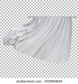 The tulle blows up in the wind. Сlear white transparent curtains for windows. Vector realistic illustration.