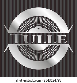 Tulle silver shiny emblem]. Vector Illustration. Mosaic. 