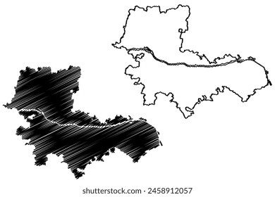 Tulln an der Donau district (Republic of Austria or Österreich, Lower Austria or Niederösterreich state) map vector illustration, scribble sketch Bezirk Tulln map