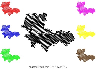 Tulln an der Donau district (Republic of Austria or Österreich, Lower Austria or Niederösterreich state) map vector illustration, scribble sketch Bezirk Tulln map