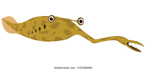 tully monster prehistoric fish from the Cambrian period. ancient ancestor of vertebrates. vector illustration of a brown animal.