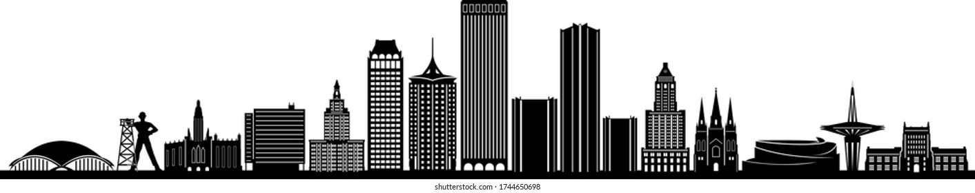 Vector de paisaje urbano de la ciudad de TULSA Oklahoma Skyline Silhouette