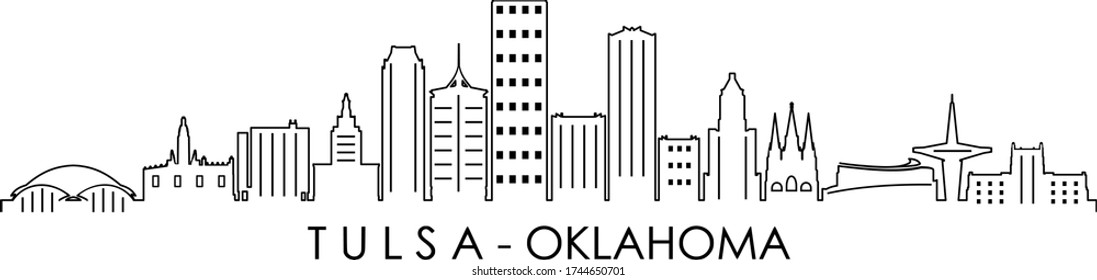 Vector de paisaje urbano de la ciudad de TULSA Oklahoma Skyline Silhouette