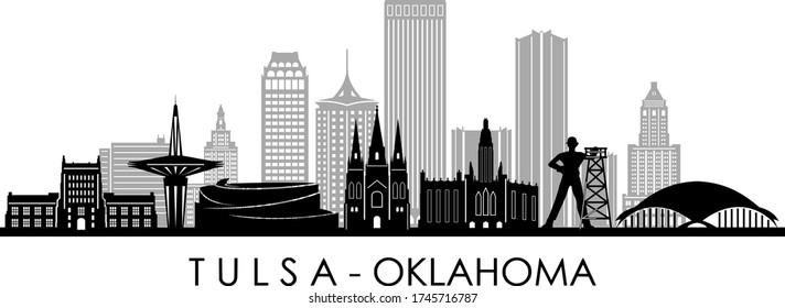 Vector de paisaje urbano de la ciudad de TULSA Oklahoma Skyline Silhouette