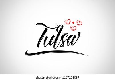 tulsa city text design with red heart typographic icon design suitable for touristic promotion