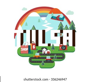 Tulsa destination brand logo. vector cartoon