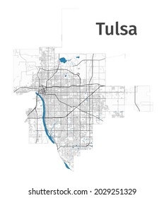 Tulsa map. Detailed map of Tulsa city administrative area. Cityscape panorama. Royalty free vector illustration. Outline map with highways, streets, rivers. Tourist decorative street map.