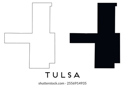 Tulsa map outline and black silhouette vector