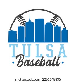 Tulsa, OK, USA Baseball Skyline City Silhouette Vector. Softball Design Style Icon Symbols. Sport America Ball.