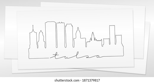 Tulsa, OK, USA Doodle Skyline Hand Drawn. City One Line Art Illustration Landmark. Minimalistic Sketch Pen Background.