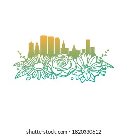 Tulsa, OK, USA, Flowers with Vintage Skyline Design. Floral frame ornament vector style. Decoration Design Silhouette illustration.