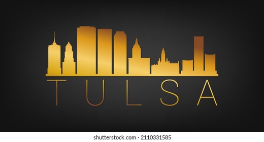 Tulsa, OK, USA Gold Skyline City Silhouette Vector. Golden Design Luxury Style Icon Symbols. Travel and Tourism Famous Buildings.