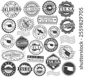 Tulsa, OK, USA Set of Stamps. City Travel Marks. Made In Product. Design Seals Old Style Insignia.