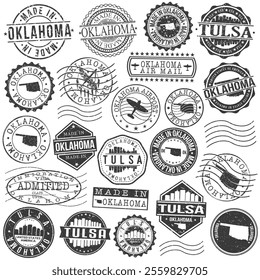 Tulsa, OK, USA Set of Stamps. City Travel Marks. Made In Product. Design Seals Old Style Insignia.