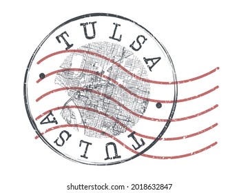 Tulsa, OK, USA Stamp Map Postal. Silhouette Seal Roads and Streets. Passport Round Design. Vector Icon. Design Retro Travel National Symbol.