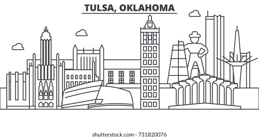 Tulsa, Oklahoma architecture line skyline illustration. Linear vector cityscape with famous landmarks, city sights, design icons. Landscape wtih editable strokes