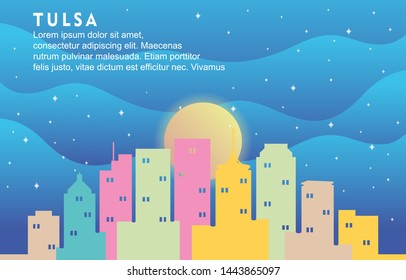 Tulsa Oklahoma City Building Landscape Skyline Dynamic Background Illustration