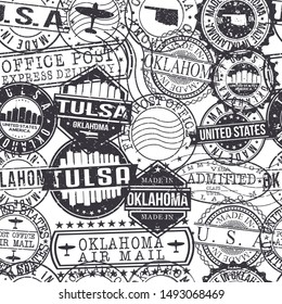 Tulsa Oklahoma Stamps. City Stamp Vector Art. Postal Passport Travel. Design Set Pattern.