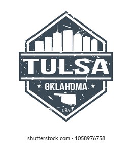 Tulsa Oklahoma Travel Stamp Icon Skyline City Design Badge.