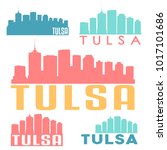 Tulsa Oklahoma USA Flat Icon Skyline Silhouette Design. City Vector Art Famous Buildings Color Set.