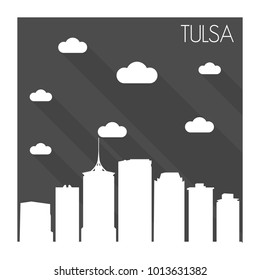 Tulsa Oklahoma USA Flat Icon Skyline Silhouette Design City Vector Art Famous Buildings Monochrome Background Clouds Sky