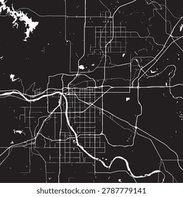 Tulsa Oklahoma Vector Map, Detailed City Street Map Black and White Minimalist Line Art