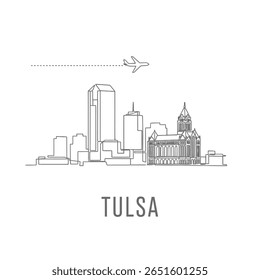 Tulsa Skyline Airplane Travel Minimal USA.