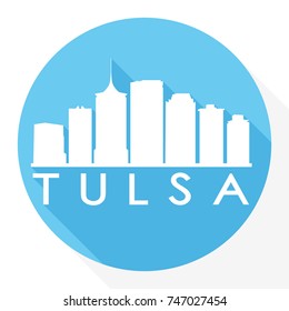 Tulsa Skyline Button Icon Round Flat Vector Art Design Color Background
