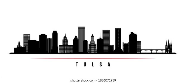 Tulsa skyline horizontal banner. Black and white silhouette of Tulsa, Oklahoma. Vector template for your design. 