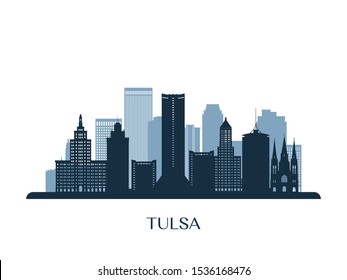 Tulsa skyline, monochrome silhouette. Vector illustration.