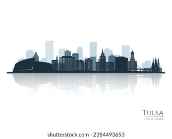 Silueta de líneas horizontales de Tulsa con reflexión. Paisaje de Tulsa, Oklahoma. Ilustración vectorial.