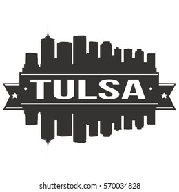 Tulsa Skyline Stamp Silhouette City Vector Design Art Landscape.