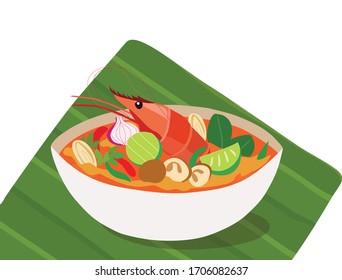 Tum Yum Kung thai spicy soup food asian food vector illustration