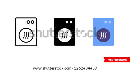 Tumble dryer icon of 3 types: color, black and white, outline. Isolated vector sign symbol.