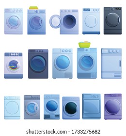 Tumble dryer icons set. Cartoon set of tumble dryer vector icons for web design